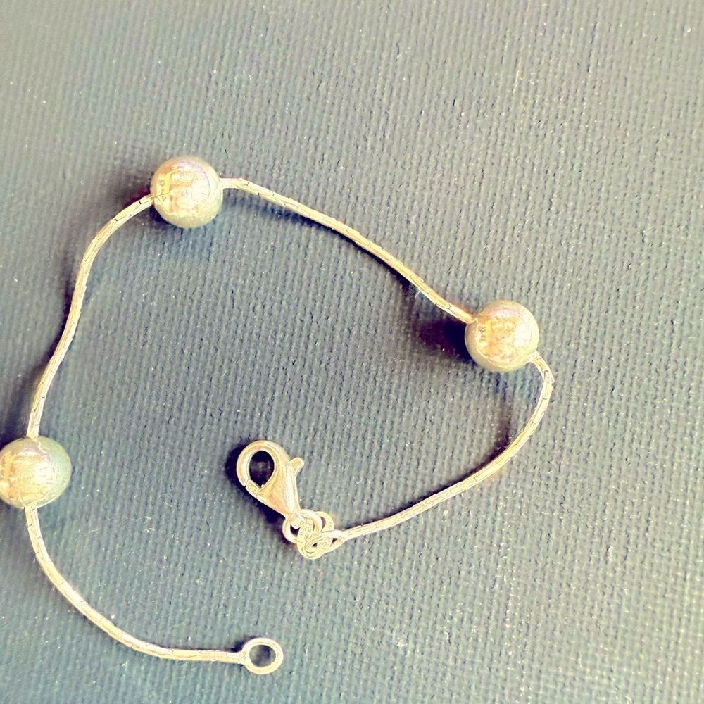 Vintage Italy 925 Sterling Silver Station Bead‎ bracelet  Classic 7 inch